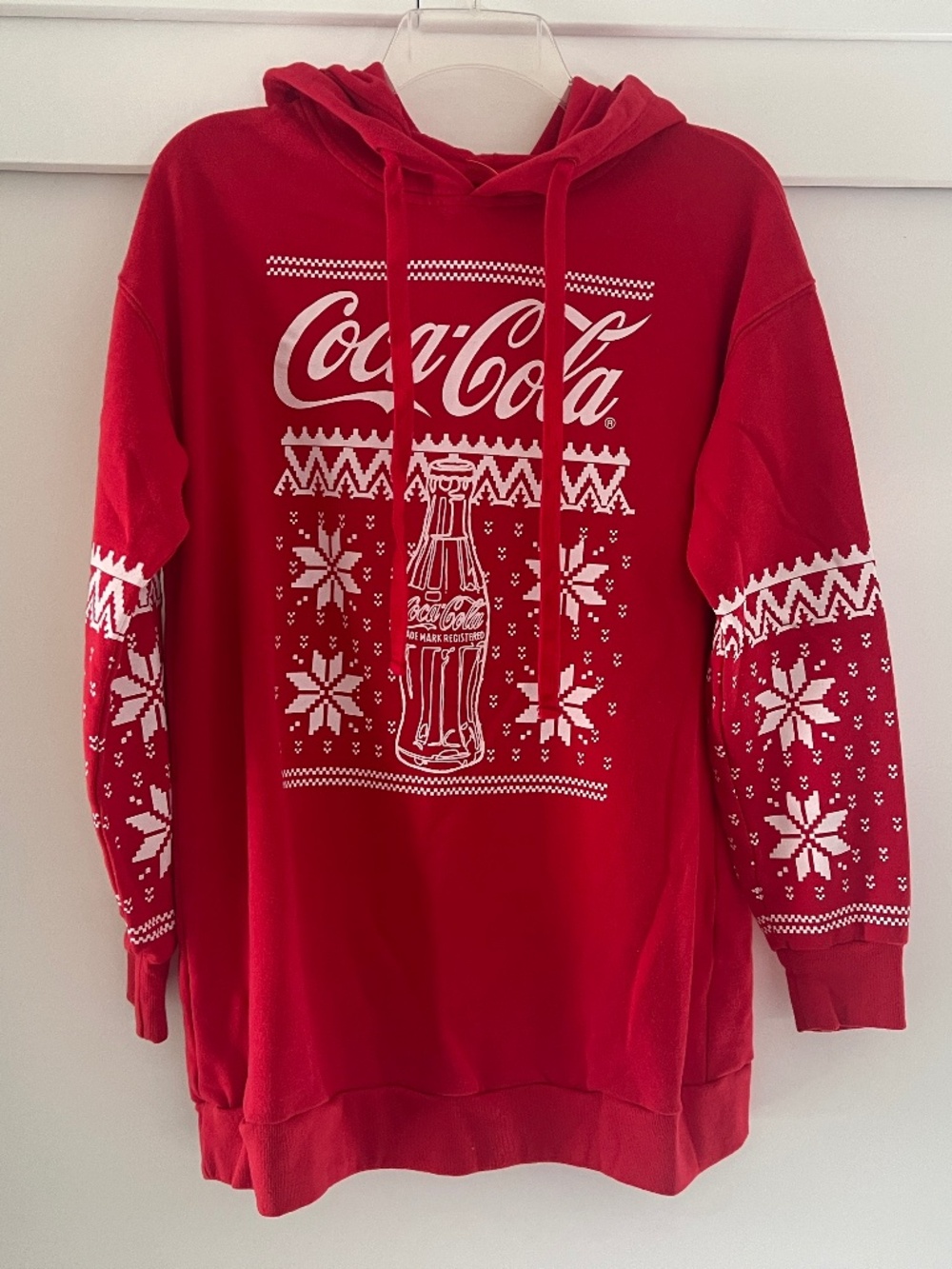 Coca Cola Red Holiday Graphic Ugly Christmas Sweater Style Hoodie Sweatshirt S
